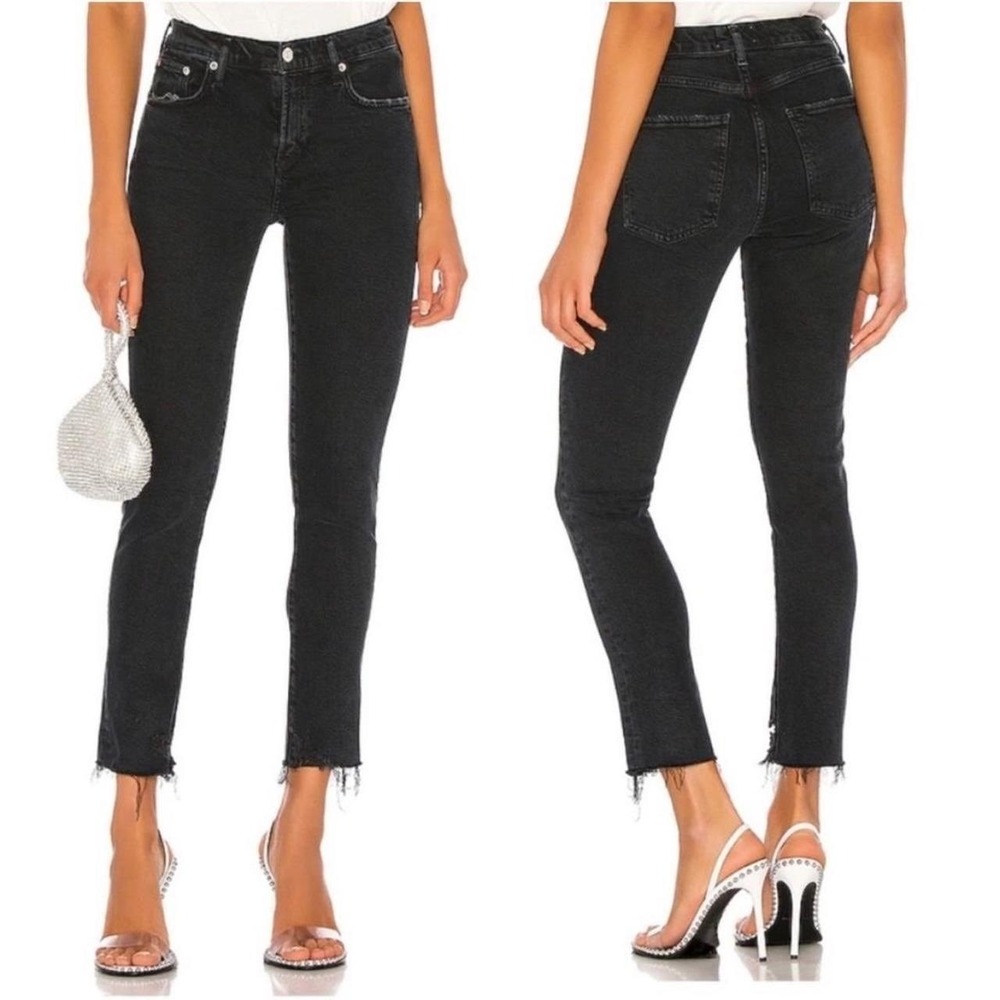 Agolde Pinch Waist High Rise Kick Jeans Womens 29‎ Black Excellent Raw Hem A095D